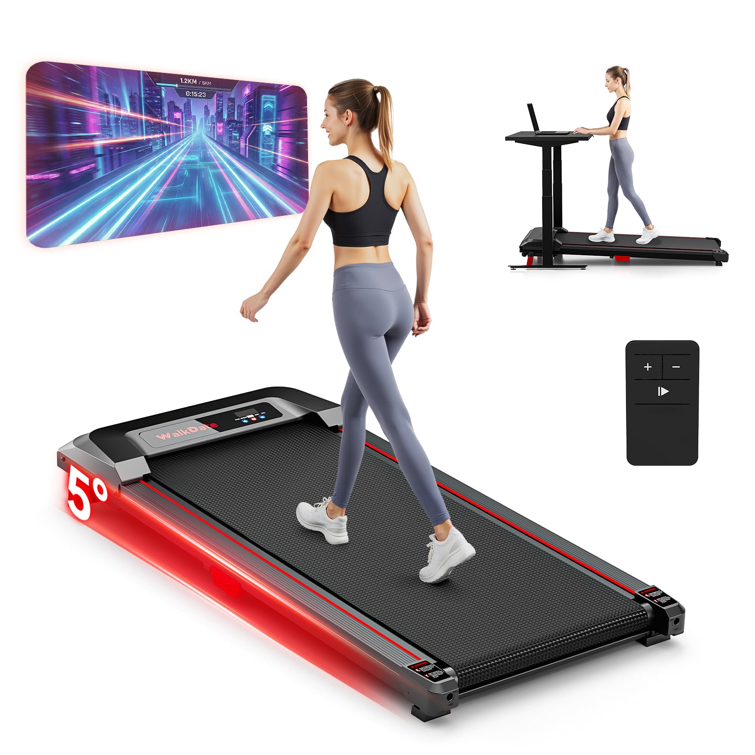 WalkWake Classic 5% Incline Under Desk Walking Pad, 330 Lbs