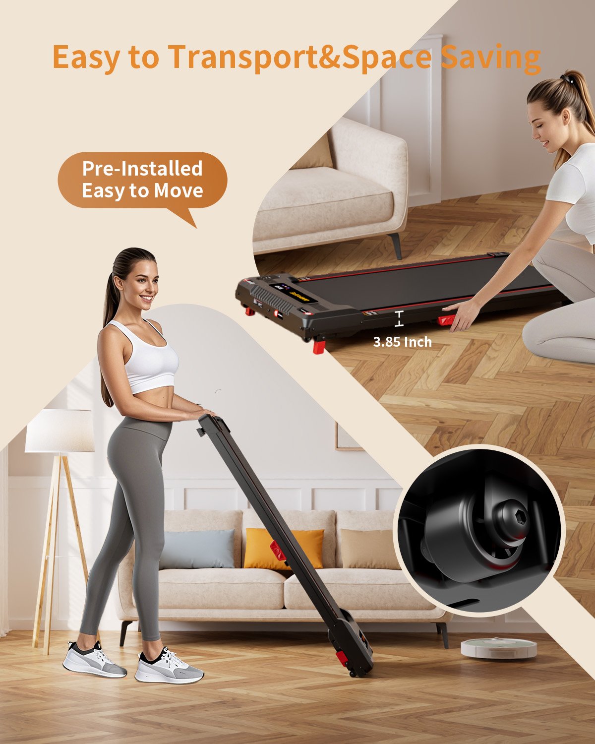 Anylife Portable Incline Walking Pad with safety features highlighted.