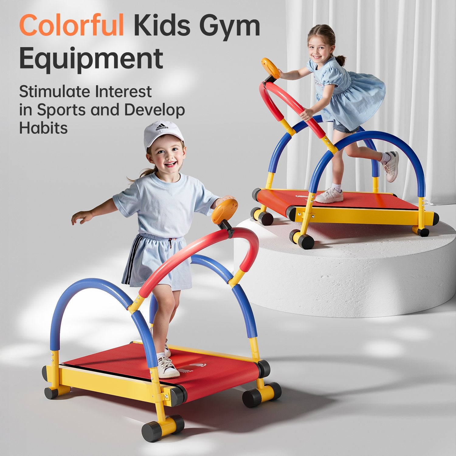 The BestGod kids treadmill with a vibrant and colorful design, crafted to capture and maintain children's interest during exercise.
