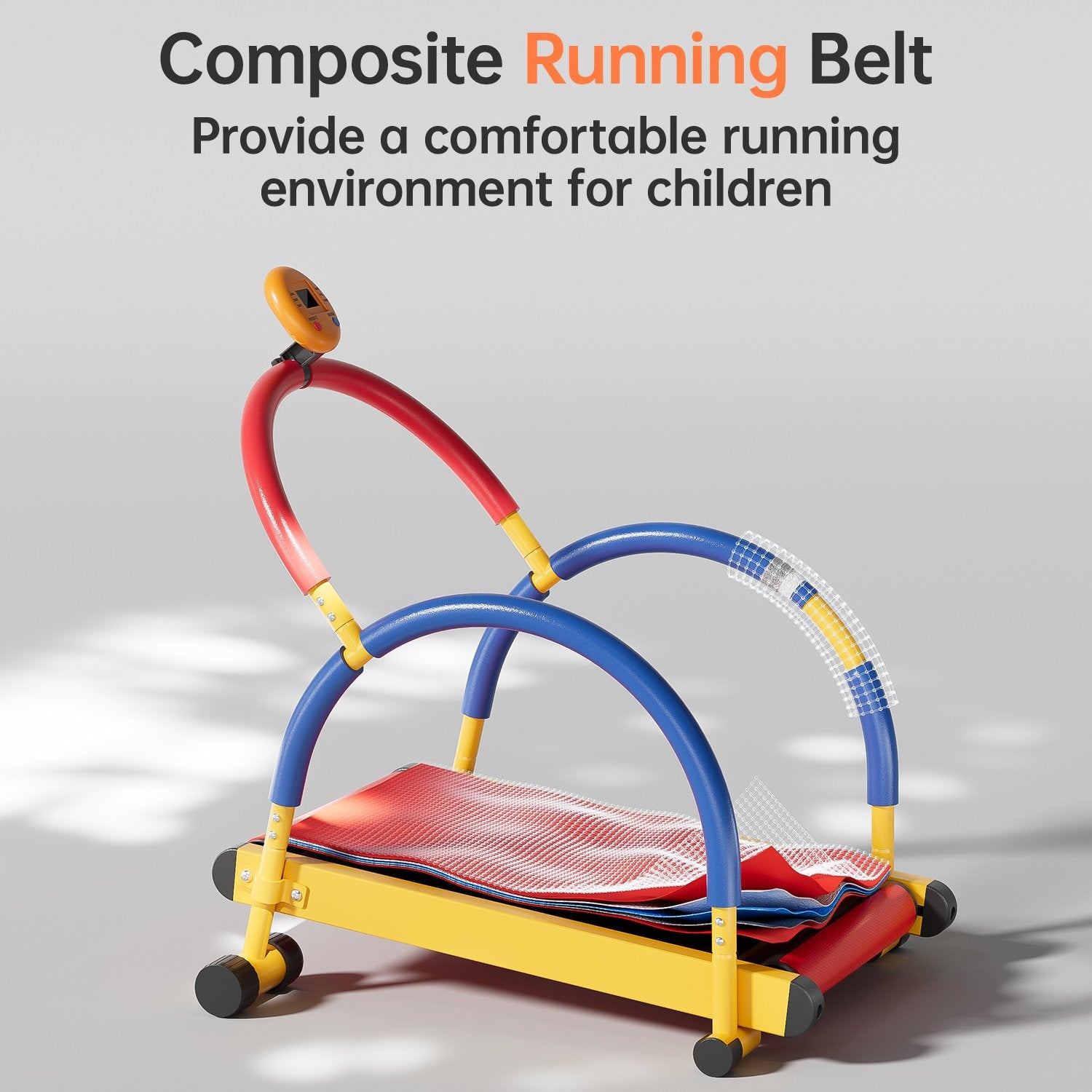 Close-up of the composite running belt on the BestGod kids treadmill, designed for durability and safety.
