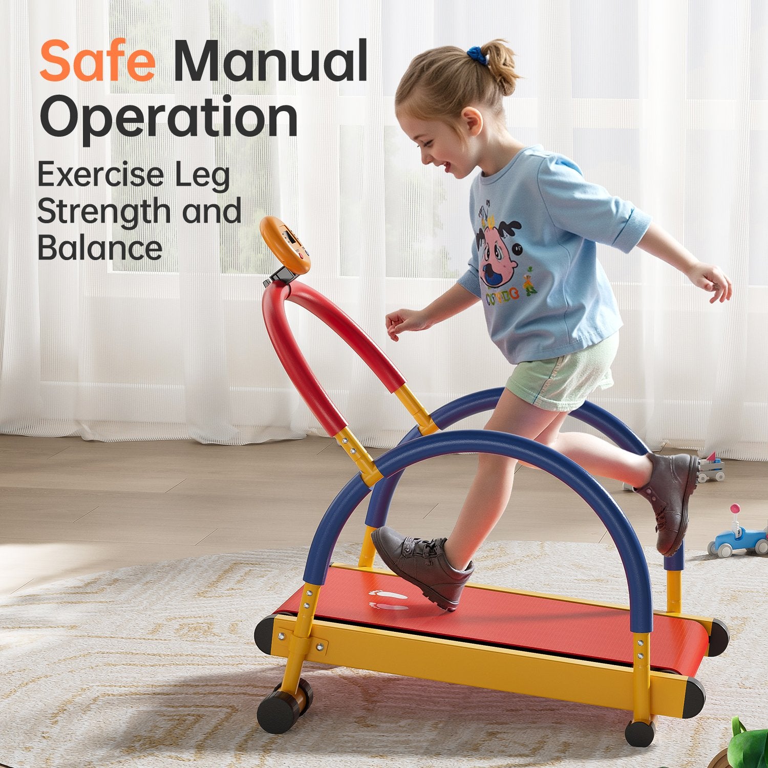 The BestGod kids treadmill designed for safe manual operation, helping children exercise leg strength and improve balance.