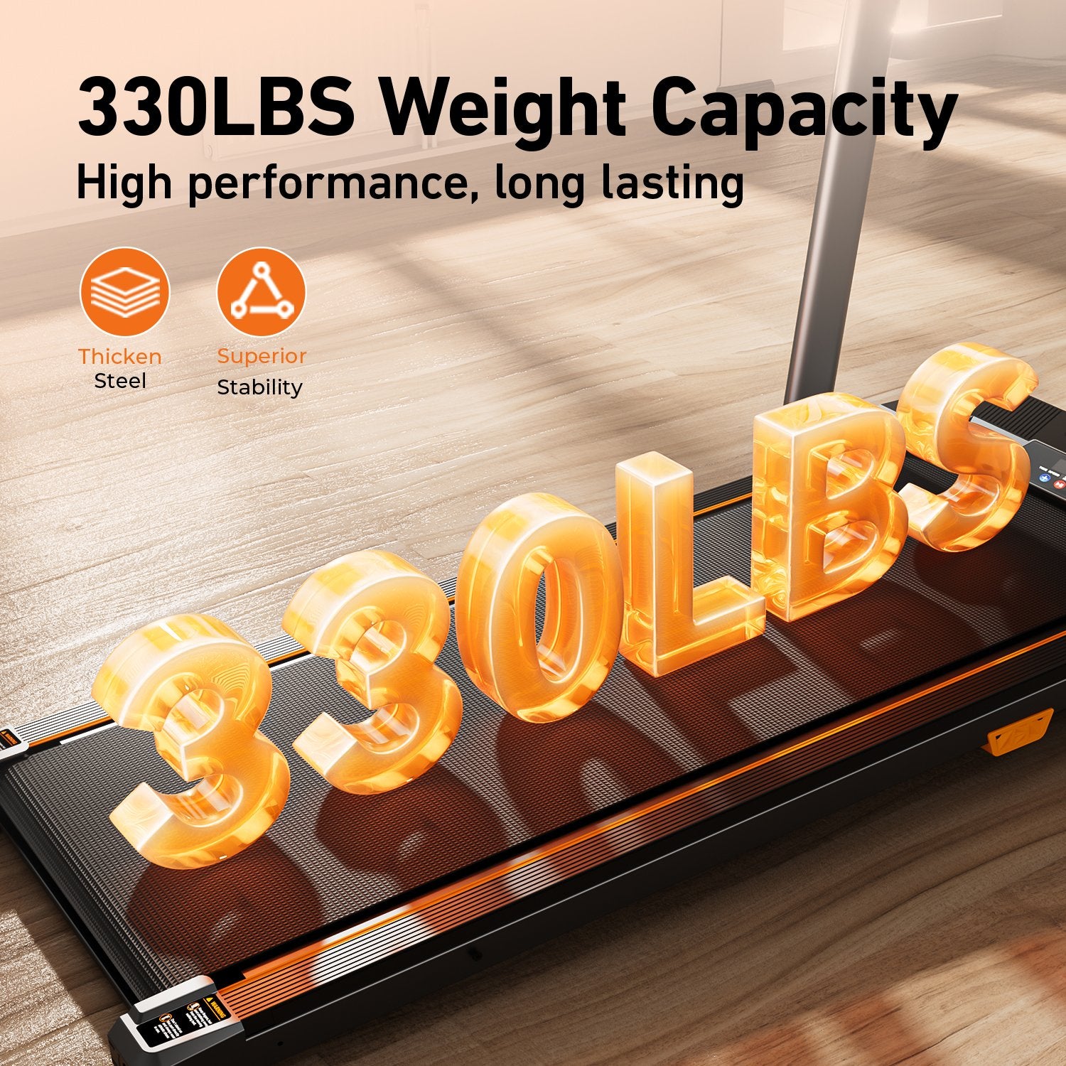 BestGod T1 Pro treadmill designed with a sturdy frame supporting up to 330lbs, ensuring high performance and long-lasting durability for all users.