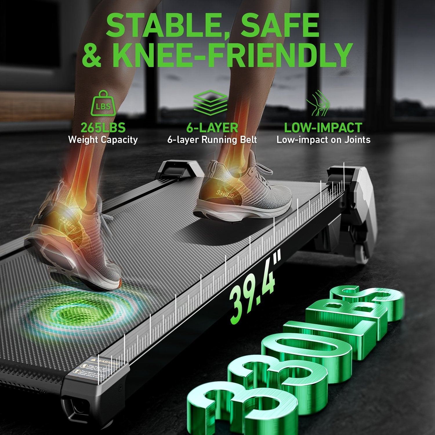 The BestGod H6 treadmill features a reinforced frame and advanced cushioning system for stability, safety, and reduced joint stress.