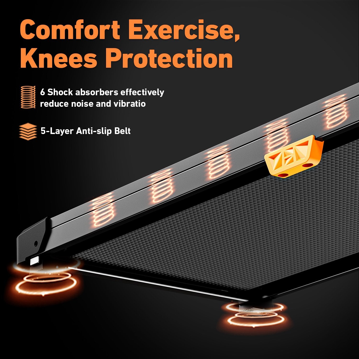 Detailed view of the five-layer shock-absorbing running belt on the BestGod T1 Classic walking pad.