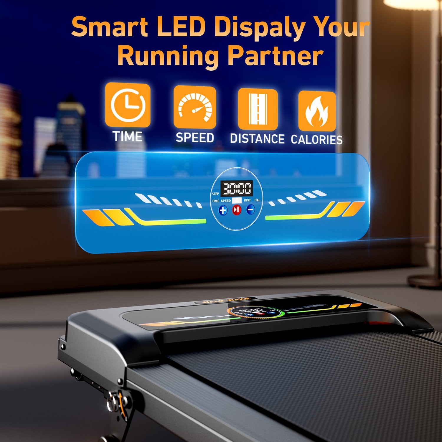 Close-up of the BestGod T1 Climb treadmill LED display showing speed, time, distance, and calories burned for real-time workout tracking.