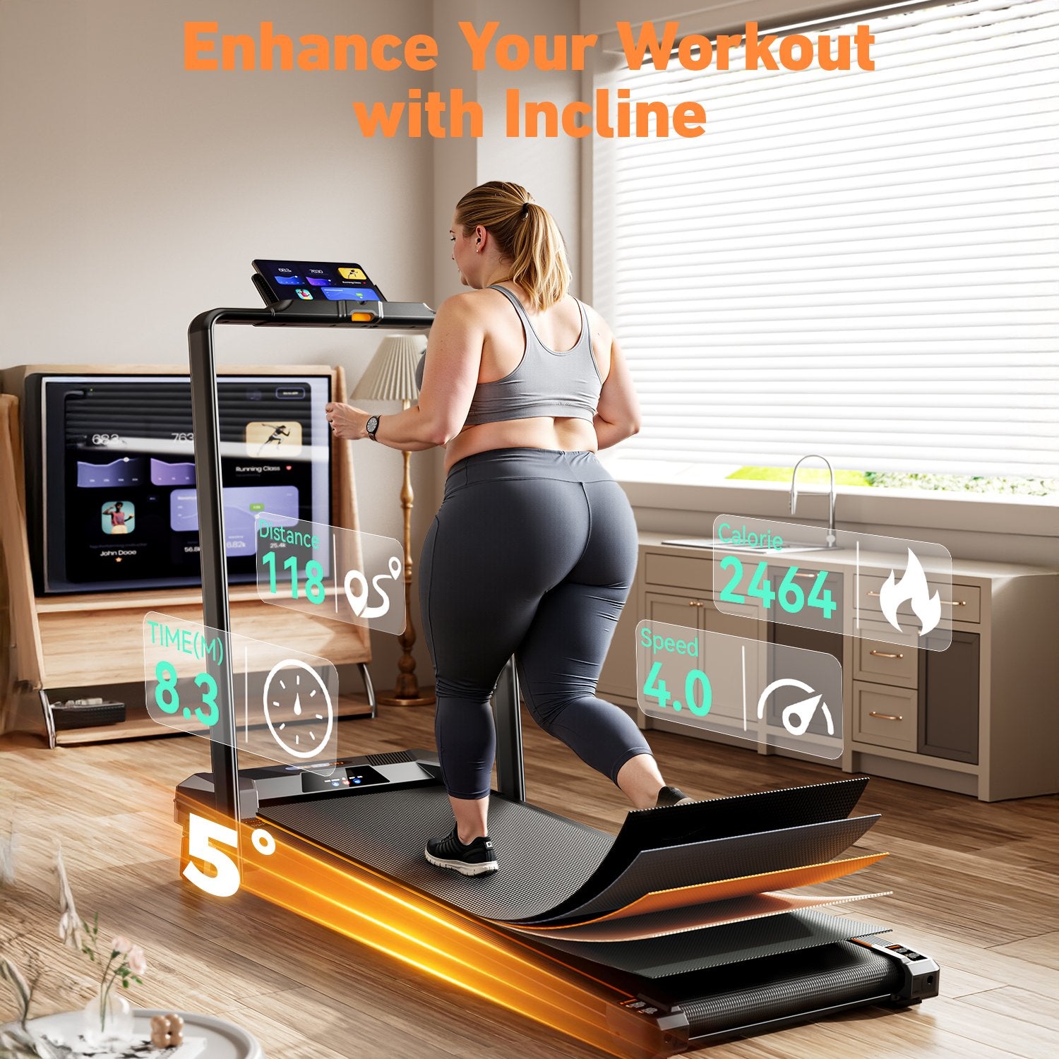 BestGod T1 Pro treadmill with a 5% fixed incline, enhancing workouts for improved fat burning and cardiovascular health.