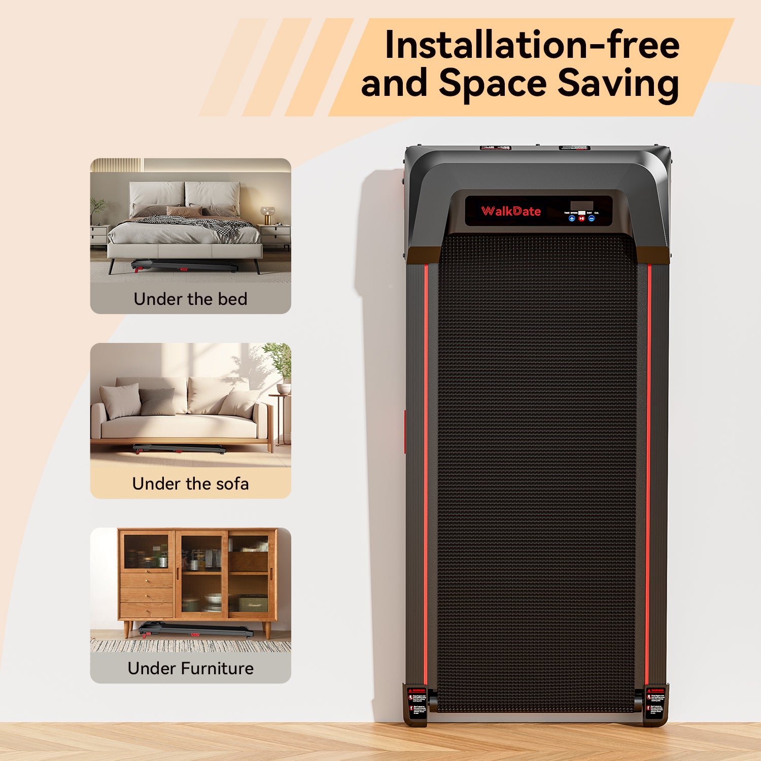 WalkWake Classic 5% Incline Under Desk Walking Pad, 330 Lbs