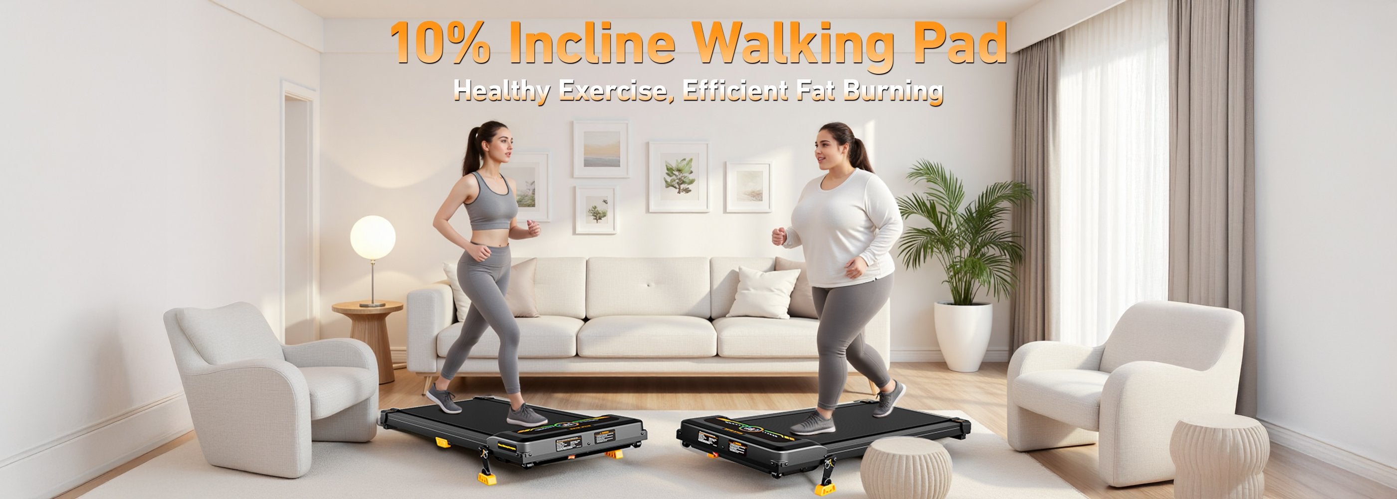 Horizontal image of the BestGod T1 Climb treadmill with a 10% incline, promoting healthy exercise and efficient fat burning in a sleek design.