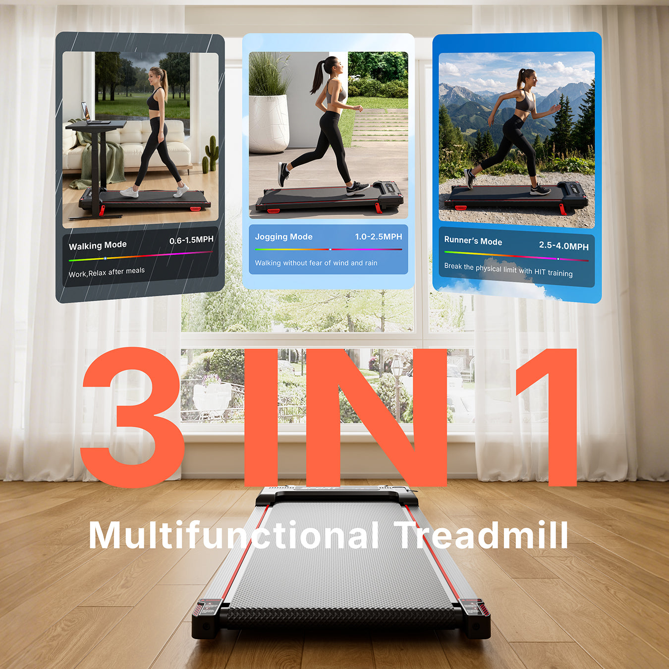 Portable 4-in-1 Folding Incline Walking Pad – 330lb Capacity, 2.5HP Under Desk Treadmill with Vibration Massage, LED Display, Remote Control & Smart App Control - BestGod®
