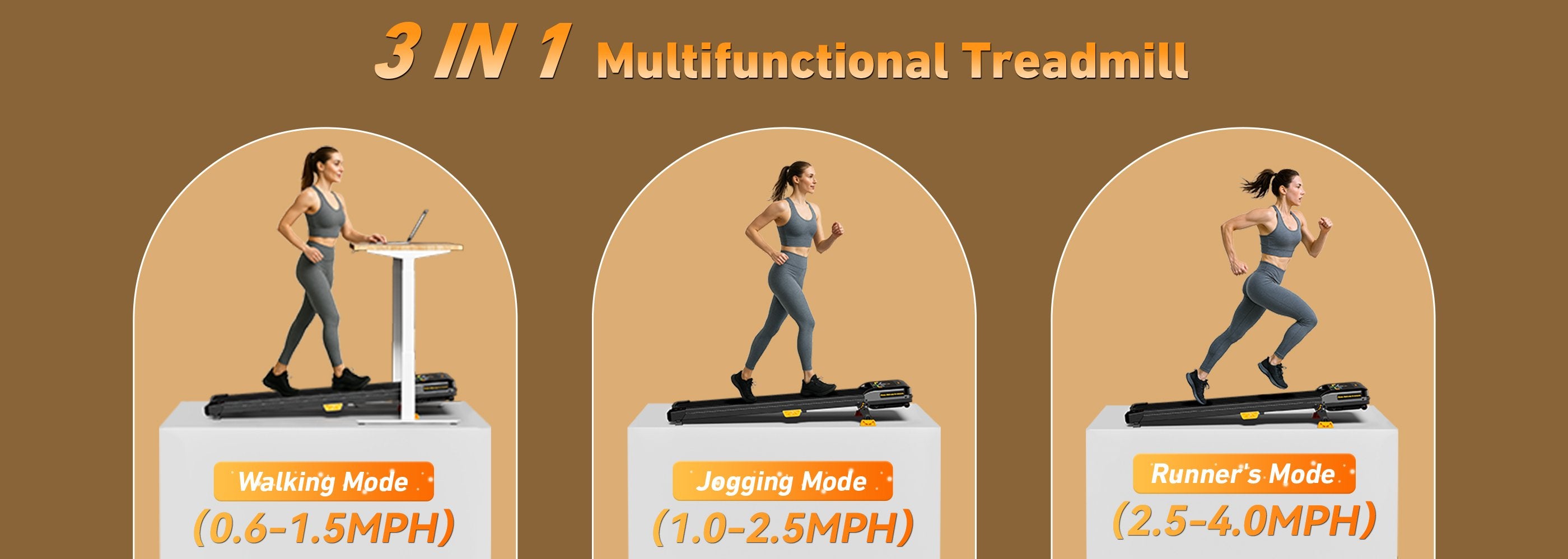 Horizontal image of the BestGod T1 Climb treadmill showcasing its 3-in-1 functionality, offering walking, jogging, and incline modes for comprehensive workouts.