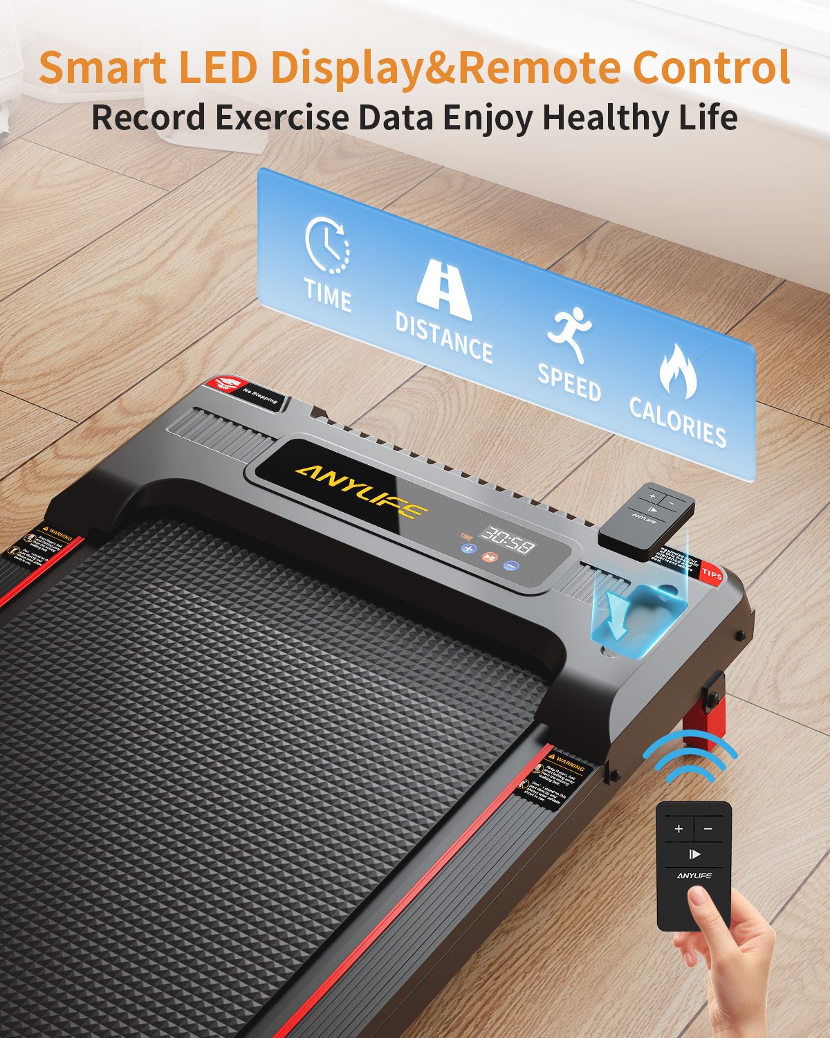 User exercising on Anylife Portable Incline Walking Pad with a 5° incline.
