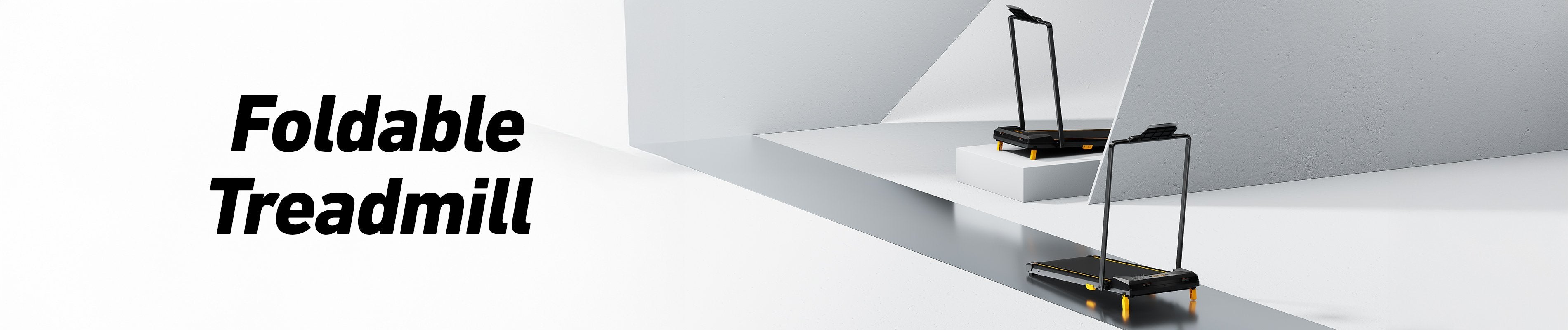 Desktop banner showing the BestGod foldable treadmill with its sleek, space-saving design for small living areas or apartments.