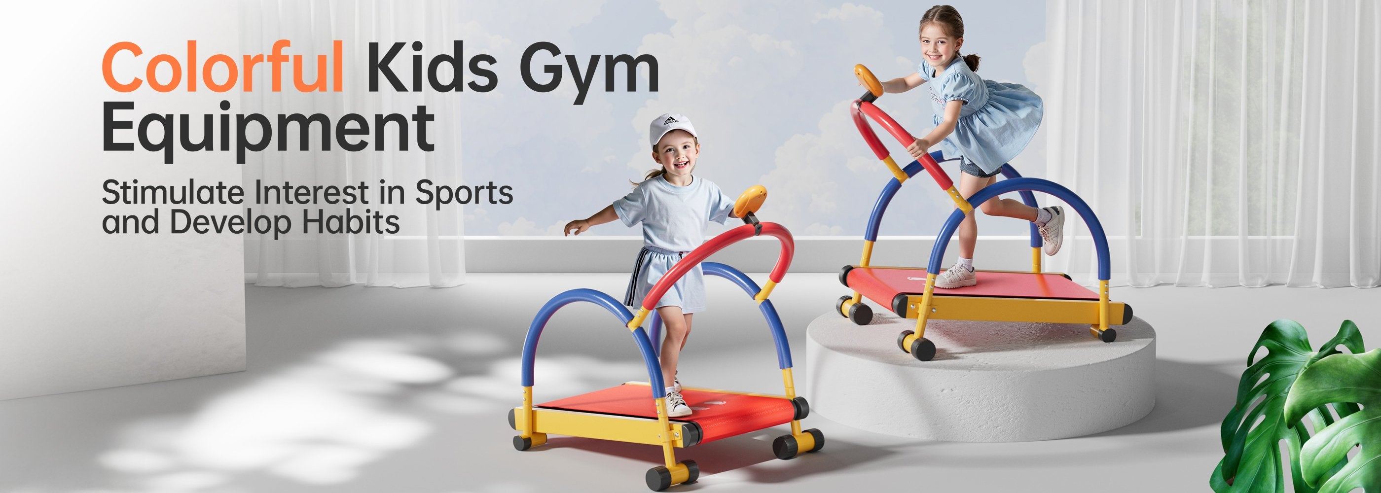 Horizontal view of the BestGod kids treadmill with a vibrant and colorful design, crafted to engage and motivate children during exercise.