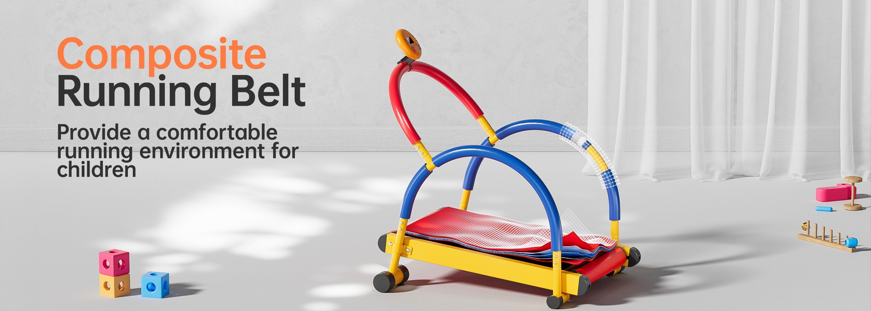 Horizontal view of the composite running belt on the BestGod kids treadmill, designed for durability, safety, and long-term use.