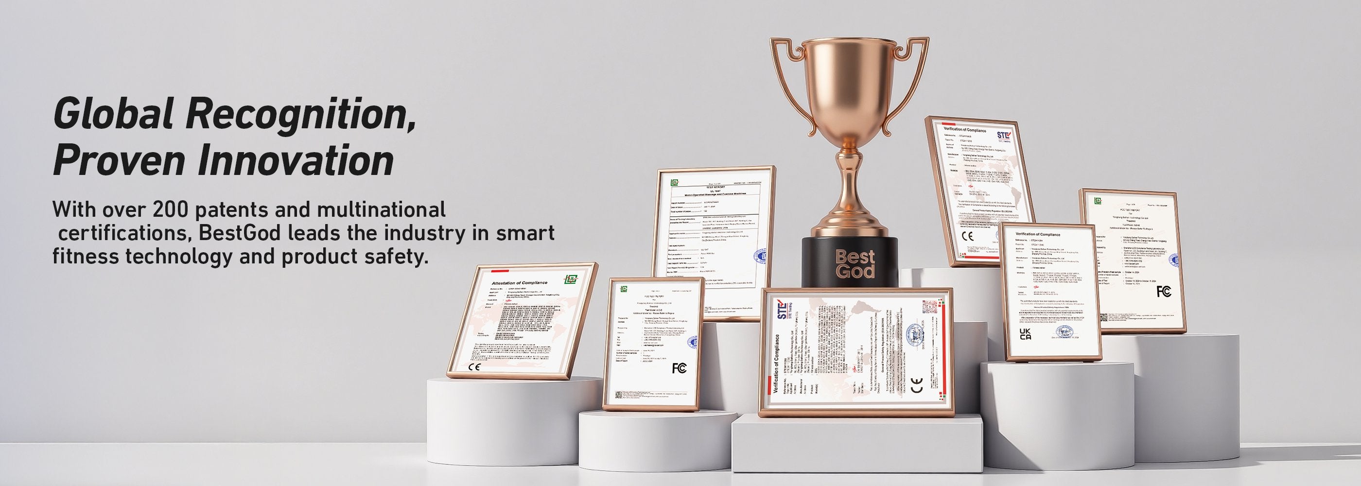BestGod's patented designs and certifications showcasing innovation and global recognition.