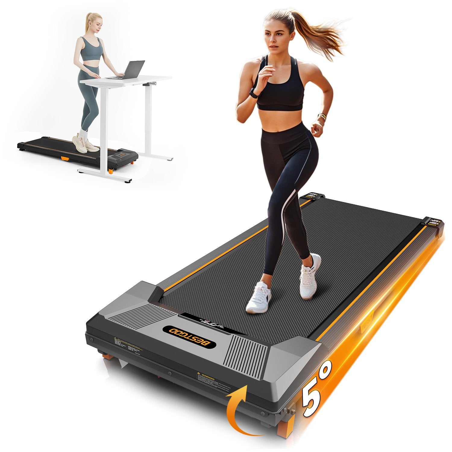 BestGod T1 Classic 5% Incline Under Desk Walking Pad with Remote Control, 330 Lbs Capacity