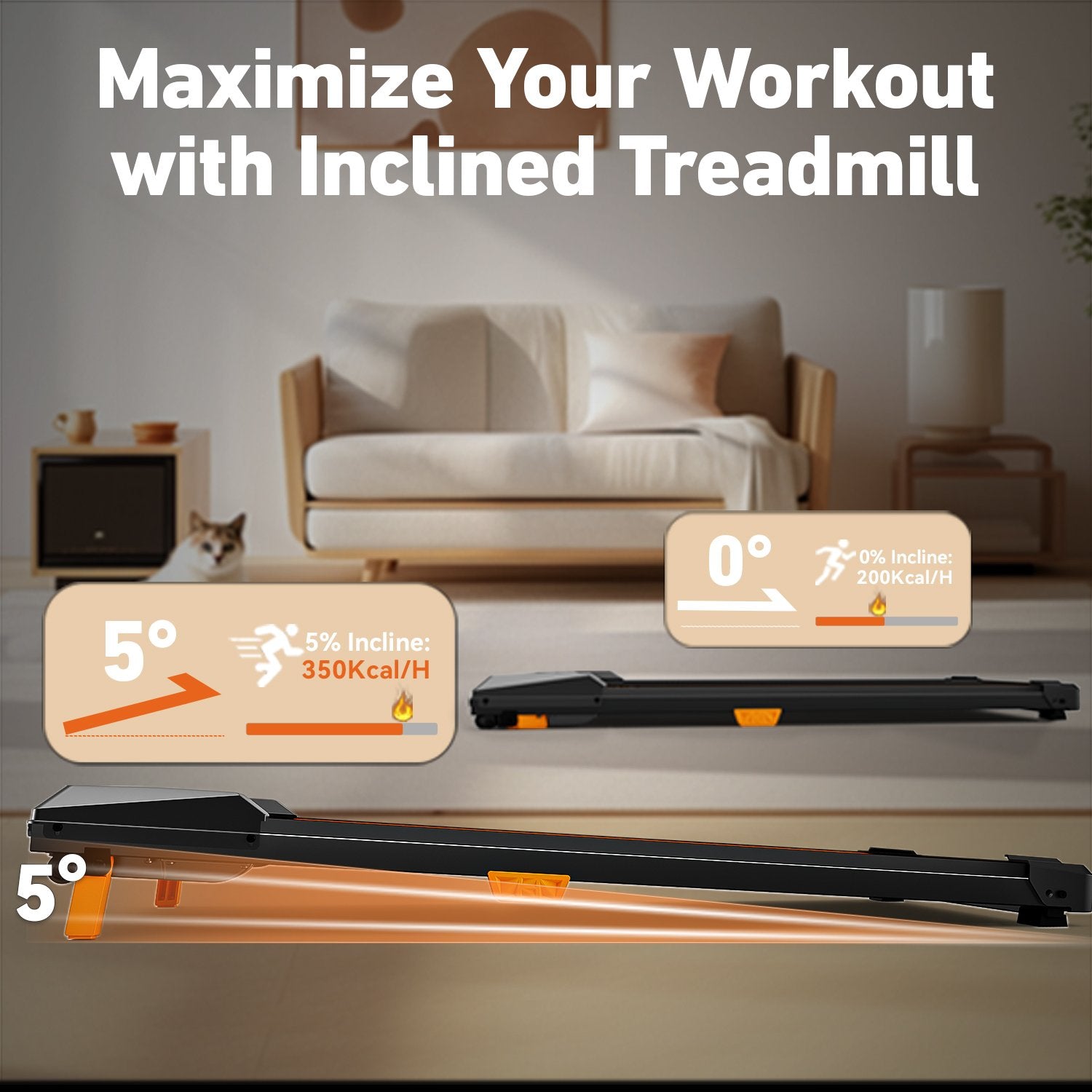 BestGod T1 Classic walking pad demonstrating its 5% incline feature for uphill walking simulation.