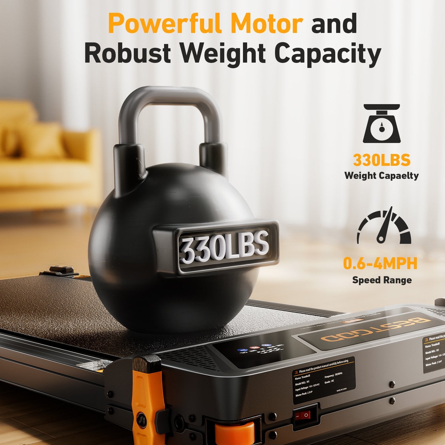 The BestGod D1 walking pad equipped with a 2.5HP motor and a robust weight capacity, ensuring durability and performance for all users.