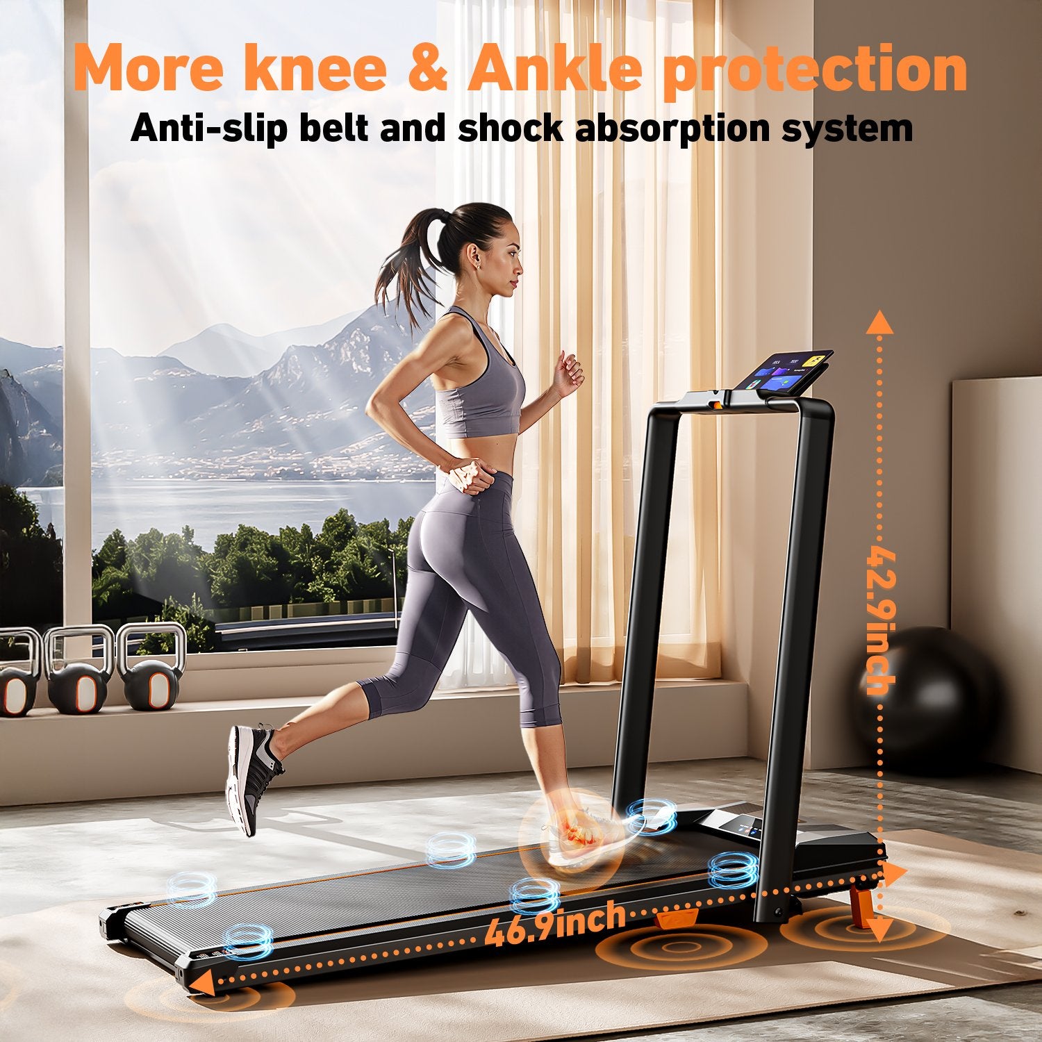 Close-up of the BestGod T1 Pro treadmill’s anti-slip running belt, designed for safety and comfort during walking or jogging.